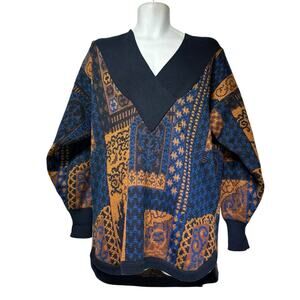 Vintage Mondi Abstract Knit Sweater W Germany Blue Rust Patchwork Size 38
